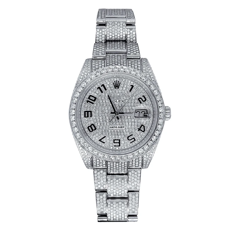 Pre-Owned Rolex Diamond Accent Oyster Perpetual Datejust with 41X41 MM Pave Diamond Round Dial Stainless Steel Oyster. SC2541