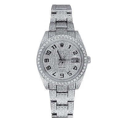 Pre-Owned Rolex Diamond Accent Oyster Perpetual Datejust with 41X41 MM Pave Diamond Round Dial Stainless Steel Oyster. SC2541