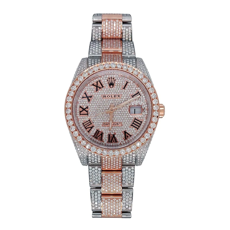 Pre-Owned Rolex Two-Tone Steel & 18K Everose Gold Oyster Perpetual Datejust with 41X41 MM Pave Diamond Round Dial. 126301