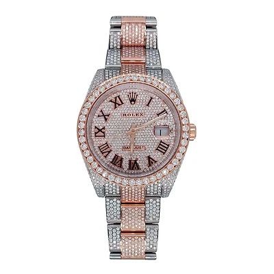 Pre-Owned Rolex Two-Tone Steel & 18K Everose Gold Oyster Perpetual Datejust with 41X41 MM Pave Diamond Round Dial. 126301