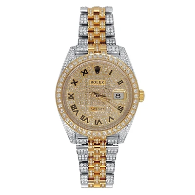 Pre-Owned Rolex Two-Tone Steel & 18K Yellow Gold Datejust II with 41X41 MM Diamond Dial. Pave Diamond