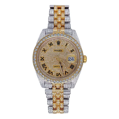 Pre-Owned Rolex Two-Tone Steel & 18K Yellow Gold Oyster Perpetual Datejust with 41X41 MM Pave Diamond Round Dial. 126333