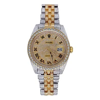 Pre-Owned Rolex Two-Tone Steel & 18K Yellow Gold Oyster Perpetual Datejust with 41X41 MM Pave Diamond Round Dial. 126333