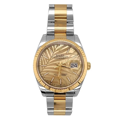 Pre-Owned Rolex Two-Tone Steel & 18K Yellow Gold Datejust with 36X36 MM Champagne Round Dial. 126233-Golden Palm