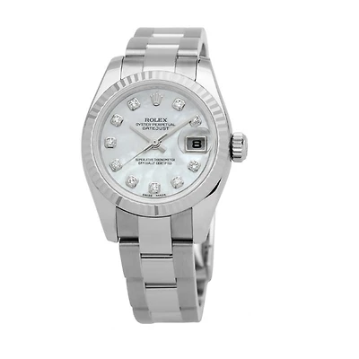 Pre-Owned Rolex Diamond Accent Oyster Perpetual Lady-Datejust with 26X26 MM White Round Dial Stainless Steel Oyster. with 18K Gold Bezel