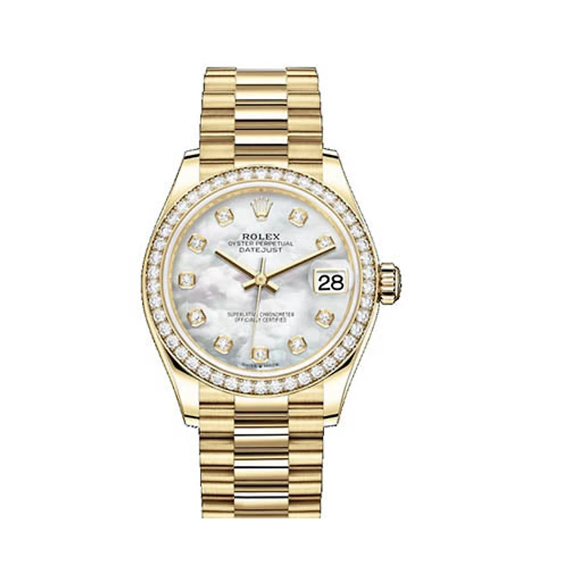 Pre-Owned Rolex Diamond Accent Oyster Perpetual Lady-Datejust Presidential with 26X26 MM Mother-of-Pearl Round Dial 18KT Gold Jubilee. 69178.1