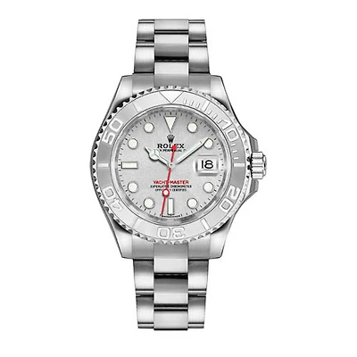 Pre-Owned Rolex Oyster Perpetual Yacht-Master with 35X35 MM Grey Round Dial Stainless Steel Oyster. Platinum Dial Midsize