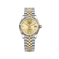 Pre-Owned Rolex Diamond Accent Oyster Perpetual Lady-Datejust with 31X31 MM Champagne Round Dial Steel & 18K Yellow Gold Jubilee. Midsize Hidden Buckle