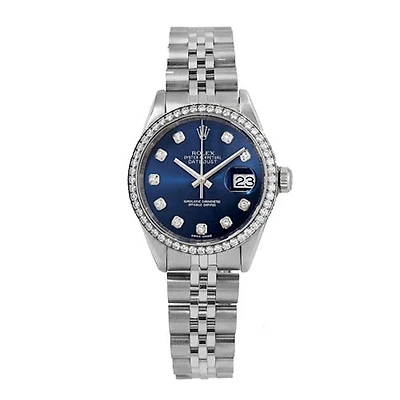 Pre-Owned Rolex Diamond Accent Oyster Perpetual Lady-Datejust with 26X26 MM Blue Round Dial Stainless Steel Jubilee. 69240