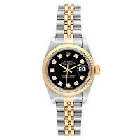 Pre-Owned Rolex Diamond Accent Oyster Perpetual Lady-Datejust with 26X26 MM Black Round Dial Steel & 18K Yellow Gold Jubilee. 69173.2