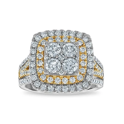 2 CTW Natural Diamond Halo Cushion Shape Ring in 14KT White and Yellow Gold
