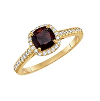 6MM Cushion Garnet and White Sapphire Birthstone Ring in 10KT Yellow Gold