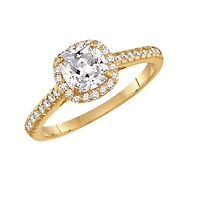 6MM Cushion White Topaz and White Sapphire Birthstone Ring in 10KT Yellow Gold