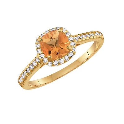 6MM Cushion Citrine and White Sapphire Birthstone Ring in 10KT Yellow Gold