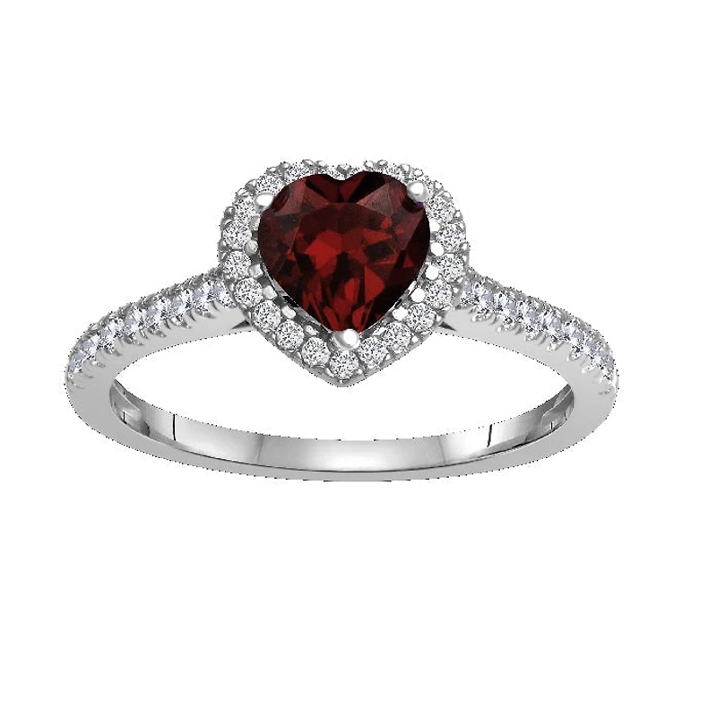 6MM Heart Shape Garnet and White Sapphire Birthstone Heart Ring in 10KT White Gold