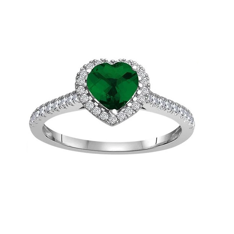 6MM Simulated Emerald and White Sapphire Heart Ring in 10KT White Gold