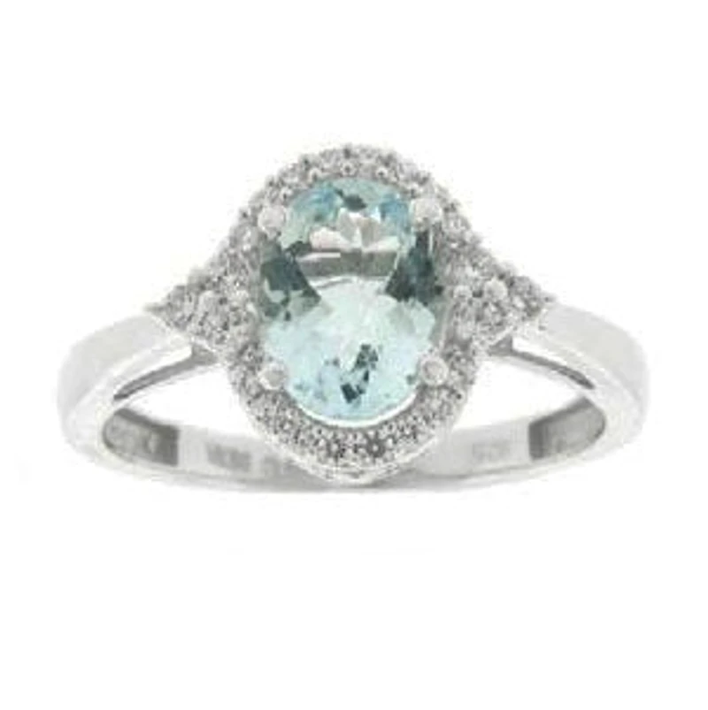 8X6MM Oval Aquamarine and Diamond Halo Ring in 10KT White Gold