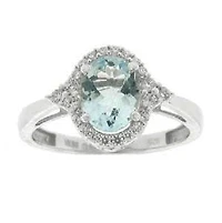 8X6MM Oval Aquamarine and Diamond Halo Ring in 10KT White Gold