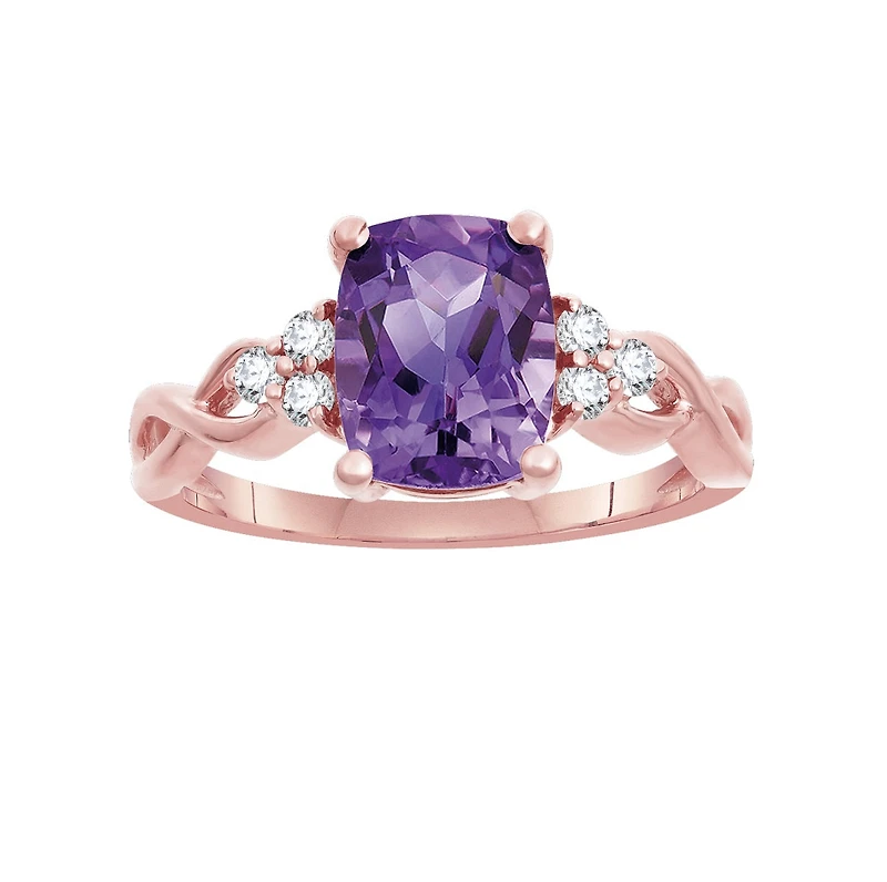 Amethyst and White Topaz Ring in 10KT Rose Gold