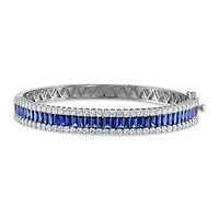 4X2MM Baguette Blue Sapphire and White Sapphire Bangle 7-inch Bracelet in Sterling Silver