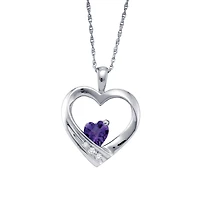 Heart Shape Amethyst and Diamond Birthstone 18-inch Pendant in Sterling Silver