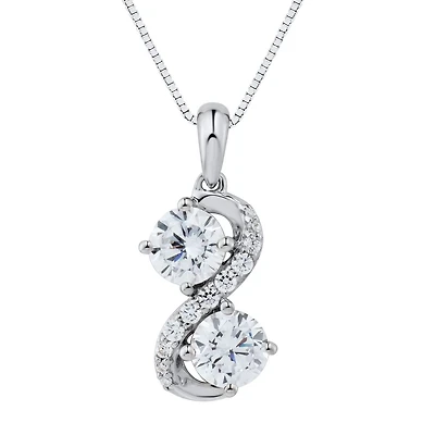 Round White Sapphire Two Stone 18-inch Pendant in Sterling Silver