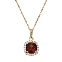 6MM Cushion Garnet and White Sapphire Birthstone 18-inch Pendant in 10KT Yellow Gold