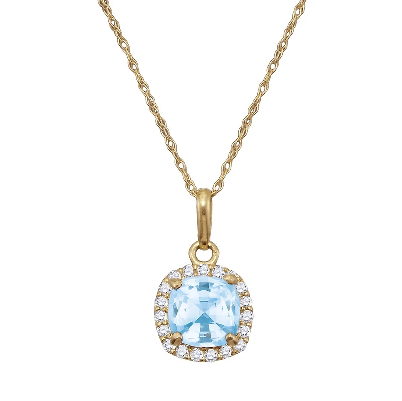 6MM Simulated Aquamarine and White Sapphire 18-inch Pendant in 10KT Yellow Gold