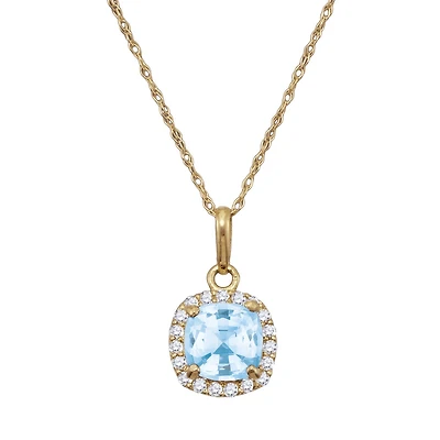 6MM Simulated Aquamarine and White Sapphire 18-inch Pendant in 10KT Yellow Gold