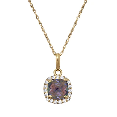6MM Cushion Alexandrite and White Sapphire Birthstone Halo 18-inch Pendant in 10KT Yellow Gold