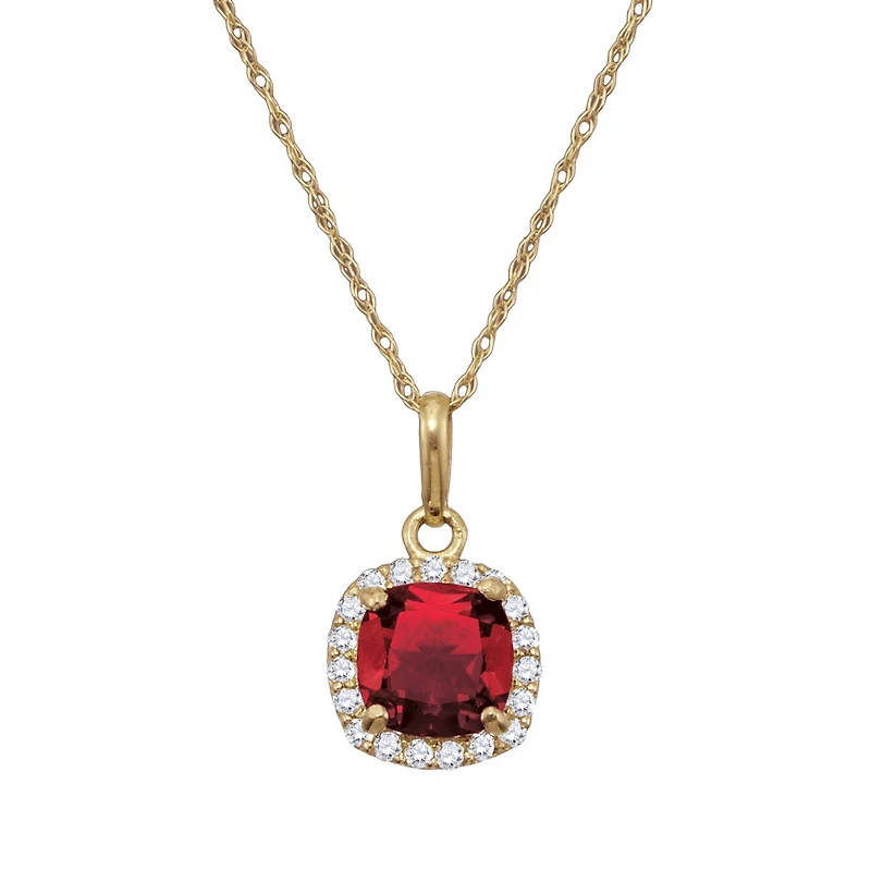 6MM Cushion Ruby and White Sapphire Birthstone 18-inch Pendant in 10KT Yellow Gold