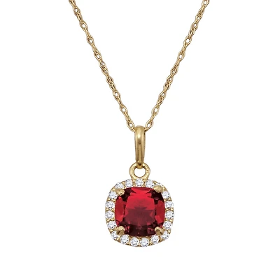 6MM Cushion Ruby and White Sapphire Birthstone 18-inch Pendant in 10KT Yellow Gold