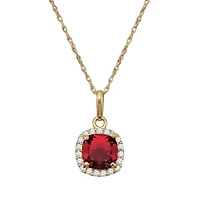 6MM Cushion Ruby and White Sapphire Birthstone 18-inch Pendant in 10KT Yellow Gold