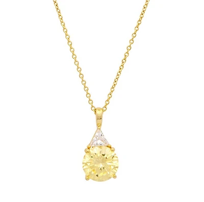 Round Cubic Zirconia and Cubic Zirconia 18-inch Pendant in 18KT Yellow Gold Plated Sterling Silver