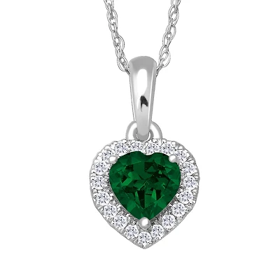 5MM Simulated Emerald and White Sapphire 18-inch Pendant in 10KT White Gold