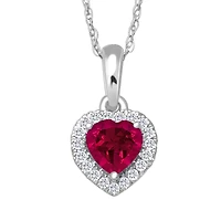 5MM Heart Shape Ruby and White Sapphire Birthstone 18-inch Pendant in 10KT White Gold