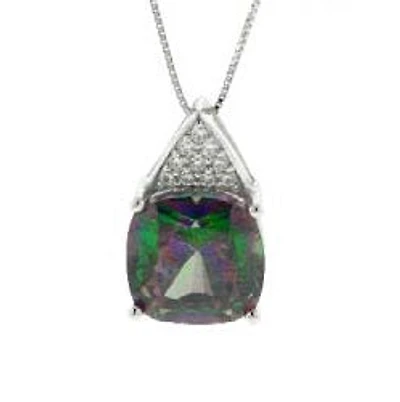 10MM Cushion Mystic Topaz and White Topaz 18-inch Pendant in Sterling Silver