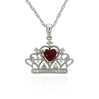 5MM Heart Shape Ruby and White Sapphire 18-inch Pendant in Sterling Silver