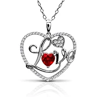 6MM Heart Shape Ruby and White Sapphire Heart 18-inch Pendant in Sterling Silver