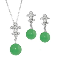 8MM Round Jade and Cubic Zirconia 18-inch Pendant in Sterling Silver