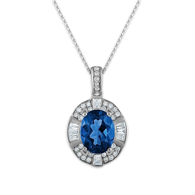 9X7MM Oval London Blue Topaz and Diamond 18-inch Pendant in 10KT White Gold