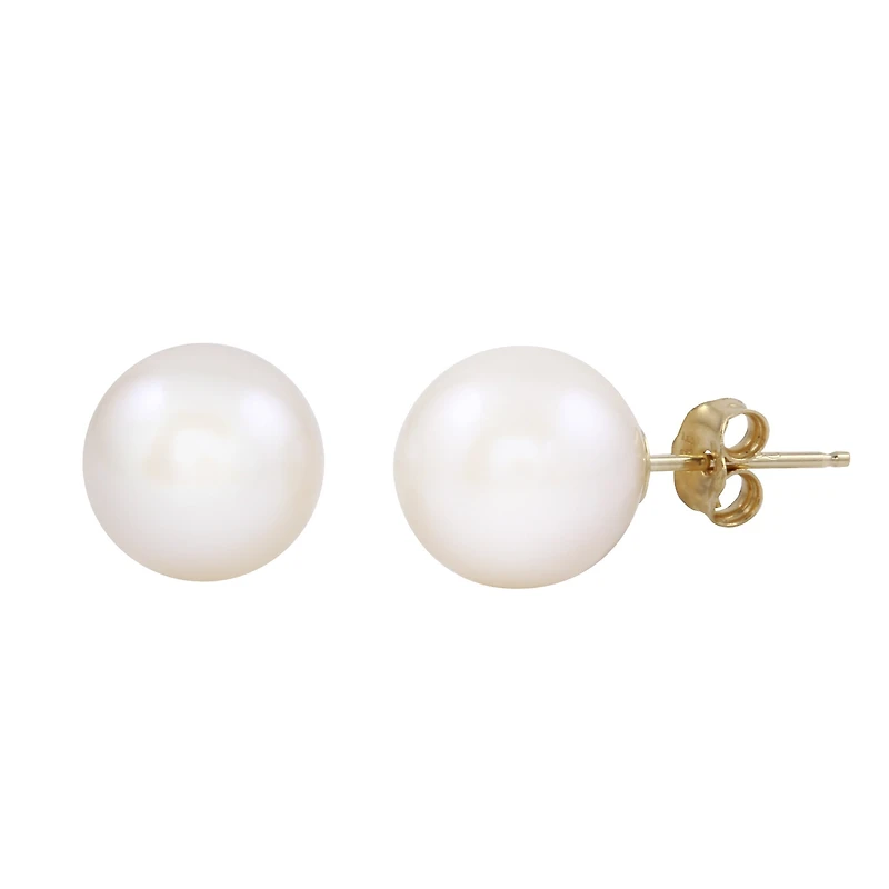 7MM Round Pearl Stud Earrings in 14KT Yellow Gold