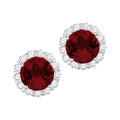 6MM Round Garnet and White Sapphire Birthstone Halo Stud Earrings in 10KT White Gold