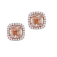 6MM Cushion Morganite and Diamond Halo Stud Earrings in 14KT Rose Gold