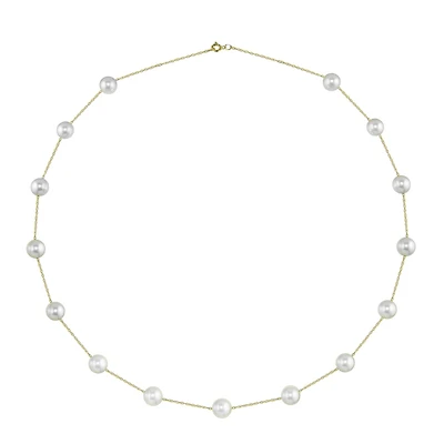 7X8MM Round Pearl 18-inch Necklace in 14KT Yellow Gold