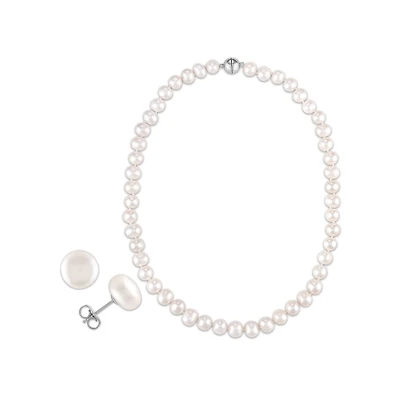 8MM Pearl 18-inch Necklace and Earrings Set in Sterling Silver