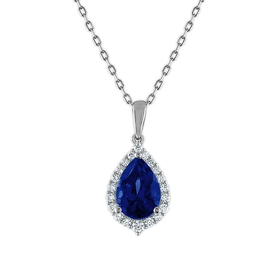 LoveSong EcoLove Pear Blue Sapphire and Diamond Halo Pendant