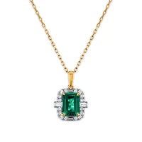 LoveSong EcoLove 8X6MM Emerald Shape Emerald and Diamond Halo 18-inch Pendant in 10KT Yellow Gold