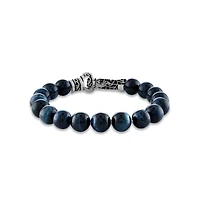 10MM Round Tiger Eye Beaded Bracelet in Stainless Steel
