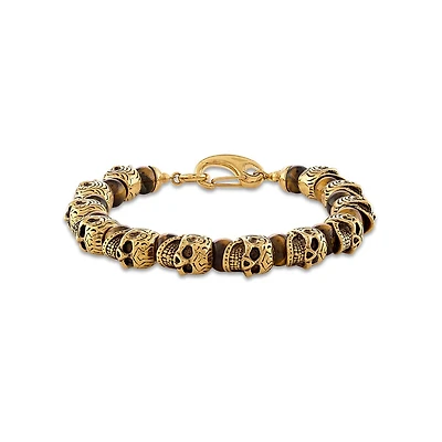 8MM Round Tiger Eye Beaded Bracelet in Stainless Steel